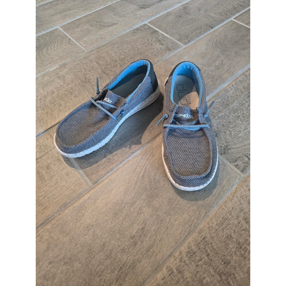 Hey Dude Wally Youth Sox Sharkskin Grey Blue Slip On Loafers Shoes Size 4